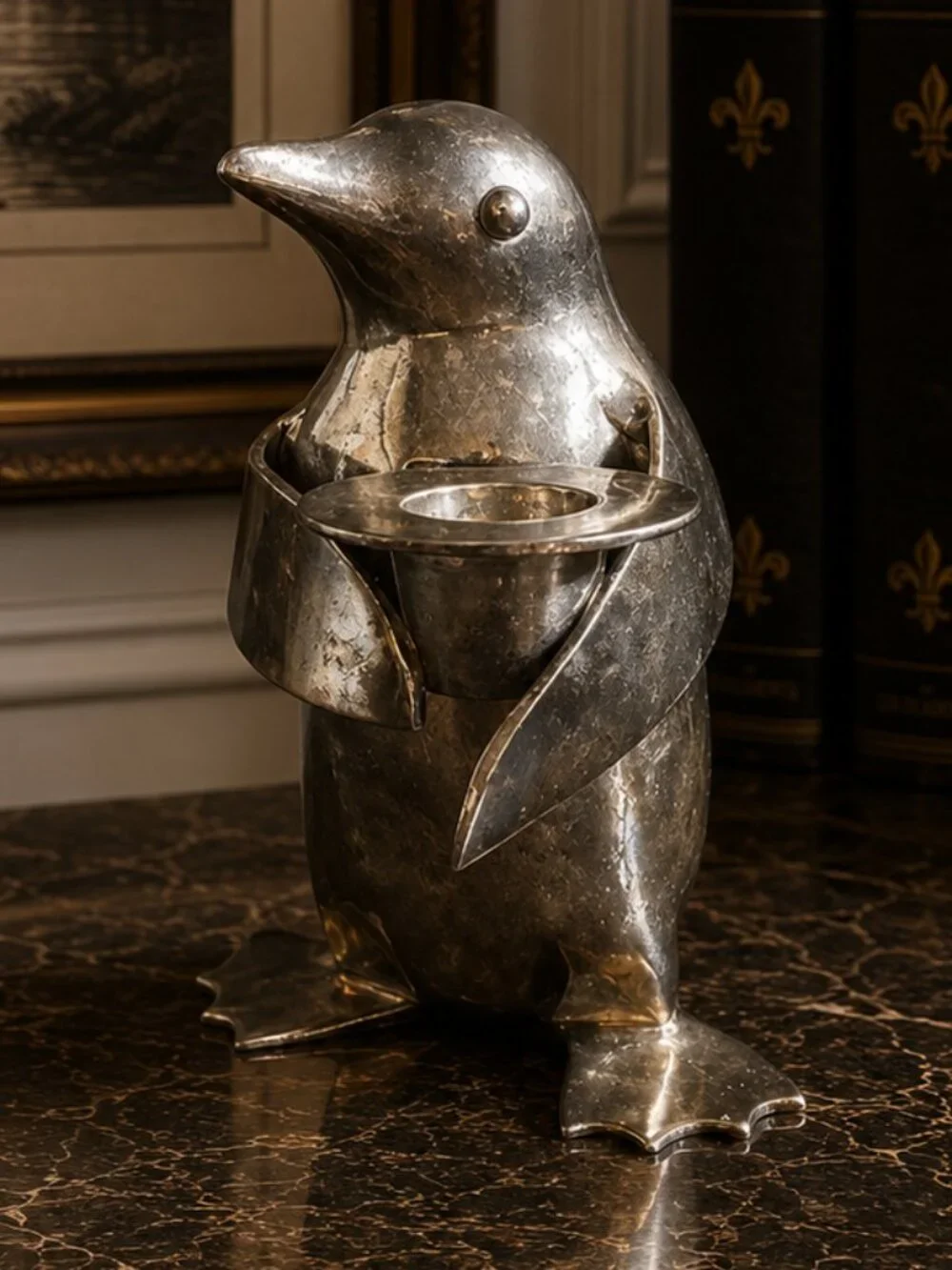 Vintage Restoration Hardware Silver Plate Penguin Candle Holder